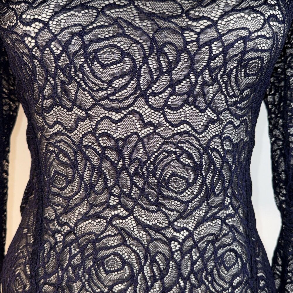 Intimately Free People Women Small Bodysuit In My Head Navy Blue Lace Low Cut - Picture 2 of 7